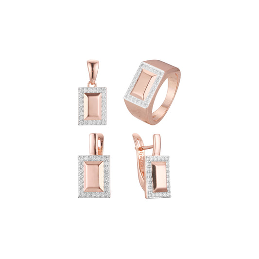 Rose Gold two tone square halo set