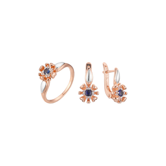 Conjunto elegante de halo de dos tonos de oro rosa abrazado por una flor