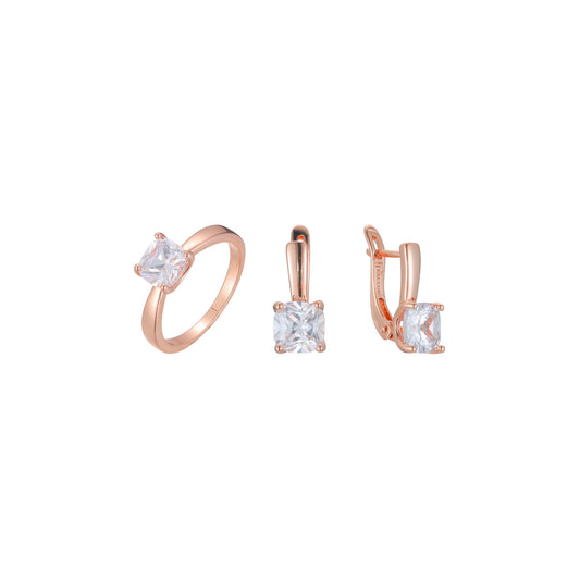 Minimalism solitaire square emerald cut stone rings jewelry set plated in Rose Gold color’s
