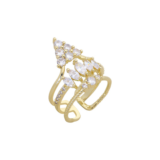 Triple cluster open rings in 14K Gold, Rose Gold plating colors