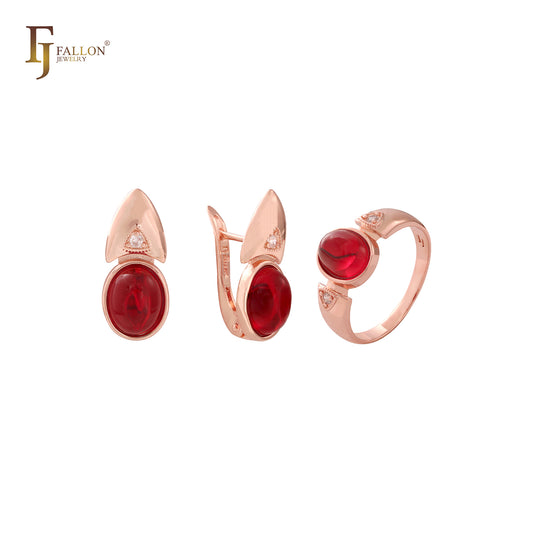 Oval rounded solitaire CZ Rose Gold, 14K Gold, two tone Jewelry Set