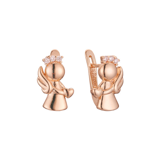 Baby angel child earrings in 14K Gold, Rose Gold, two tone plating colors