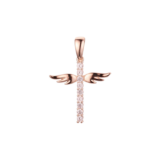 Cluster White CZs Angel's wings 14K Gold, Rose Gold, 18K Gold pendant