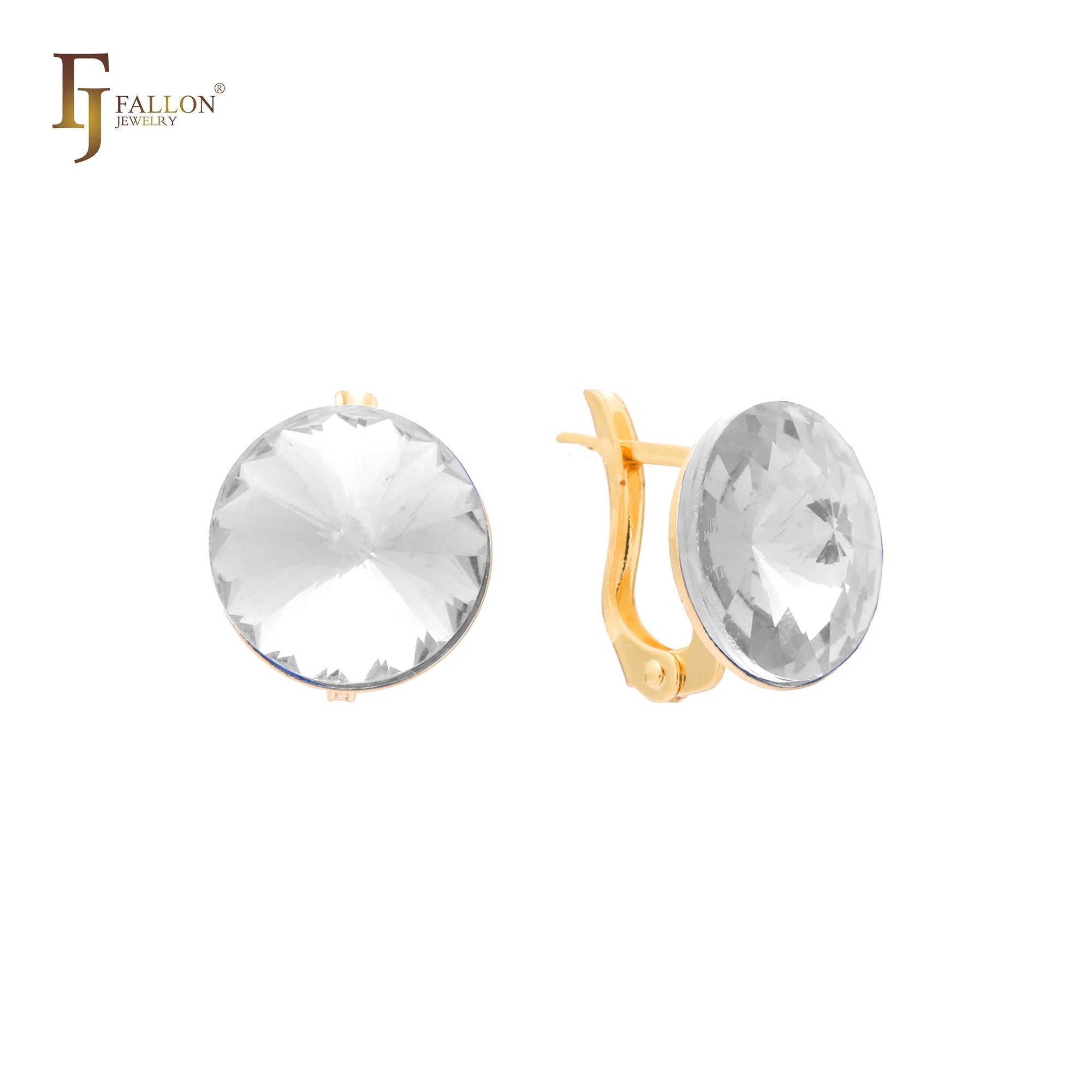Solitaire big round CZ 14K Gold, Rose Gold earrings