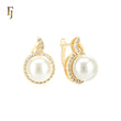 Flame of fire halo white CZs solitaire Pearl 18K Gold Russian Lock Earrings