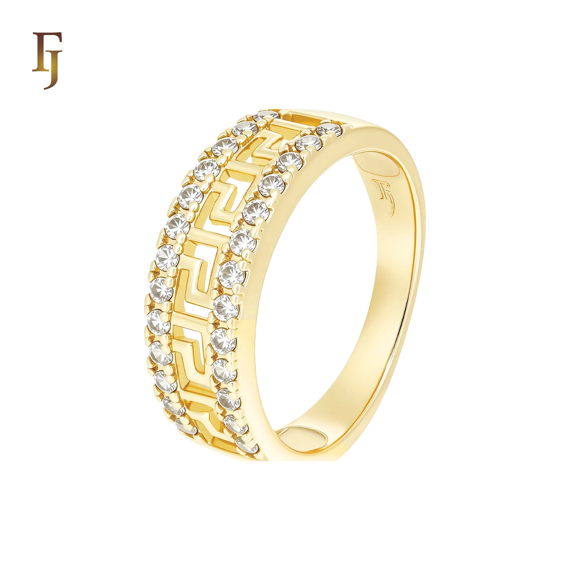 Greek key meander rings in 18K Gold, White Gold,14K Gold, Rose Gold, two tone plating colors
