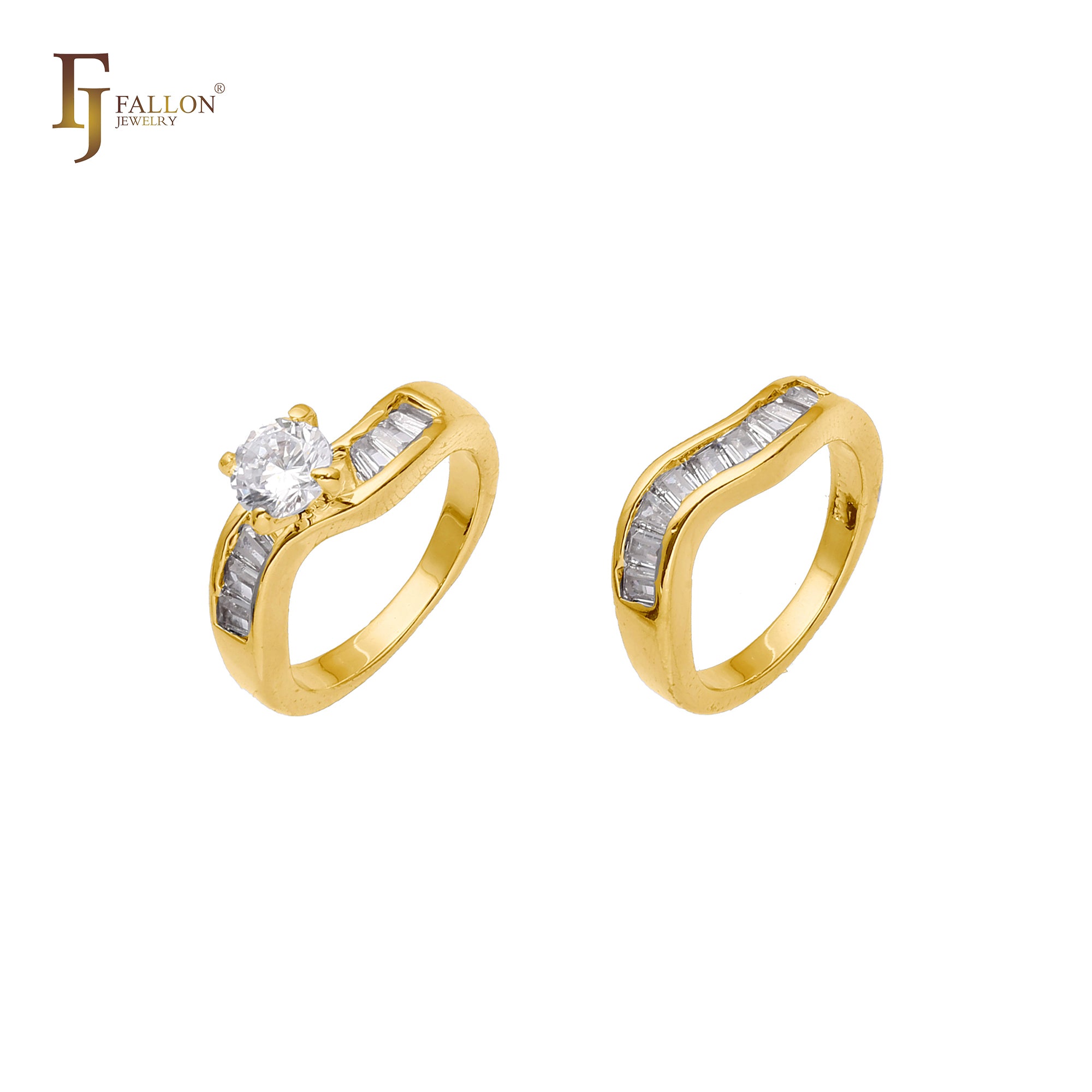 Solitärringe aus weißem Zirkonia und Baguette-Zirkonia, 14 Karat Gold, 18 Karat Gold, stapelbar