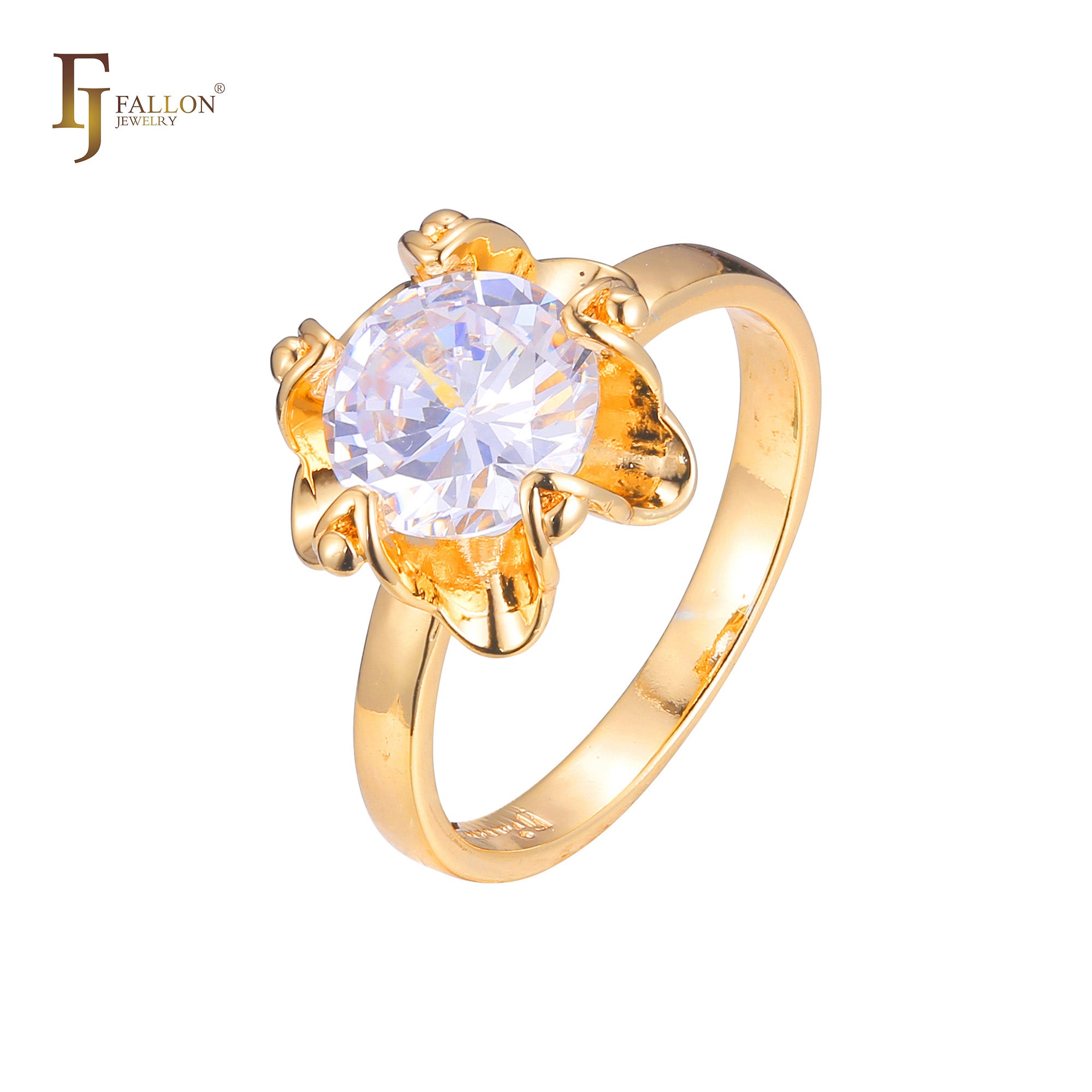 Solitario grandes anillos redondos de piedra en Oro de 18K, baño de Oro de 14K colores