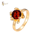 Solitario grandes anillos redondos de piedra en Oro de 18K, baño de Oro de 14K colores