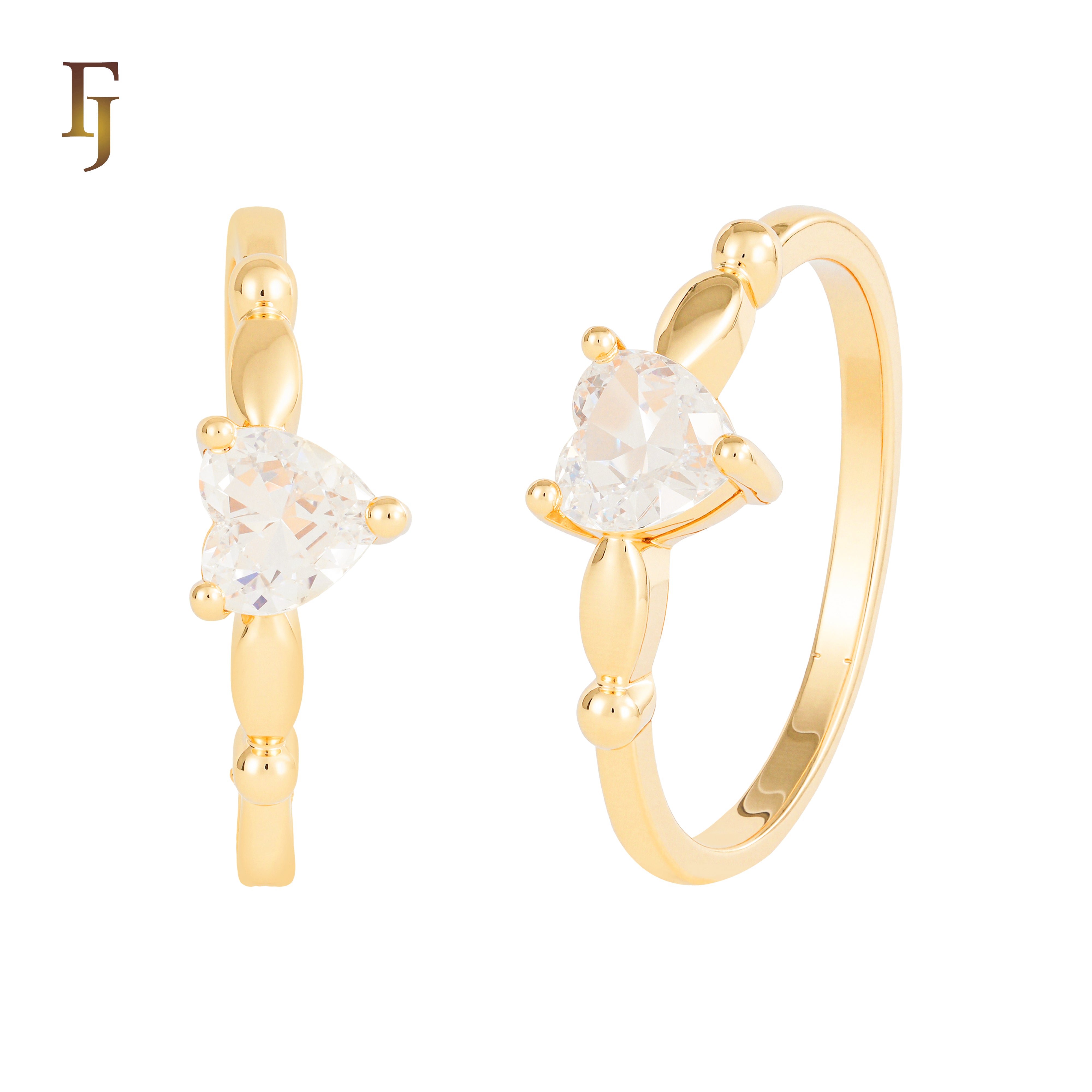 Heart-Shaped CZ Gold Ring for Women | Romantic Promise Ring for Couples or Gifts | FJ Fallon Jewelry