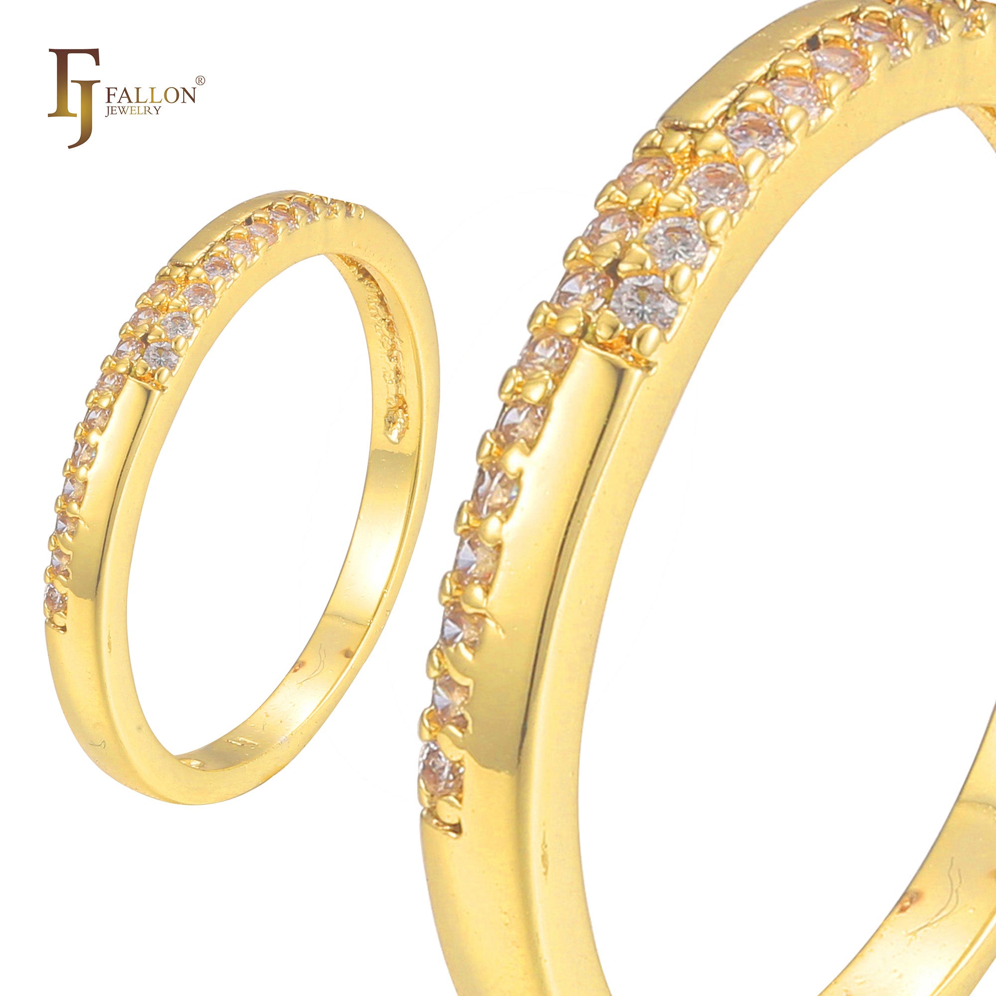 Aliança de casamento cz branca pavimentada ouro 14K, ouro rosa, anéis de ouro 18K