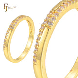 Aliança de casamento cz branca pavimentada ouro 14K, ouro rosa, anéis de ouro 18K