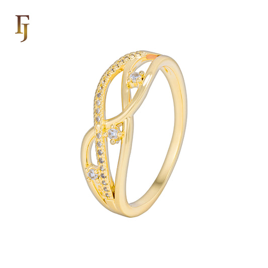 Gold Plated Elegant Wave Design Ring with Sparkling Zircon Accents – FJ Jewelry
