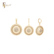 Conjunto de joias de ouro 14K com pingente e girassol redondo de zircônias cúbicas brancas