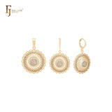 Conjunto de joias de ouro 14K com pingente e girassol redondo de zircônias cúbicas brancas
