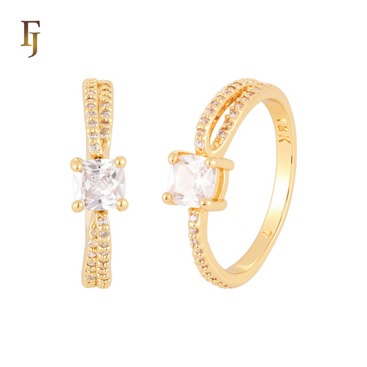 Elegant lock of white CZ and paved white CZs Rose Gold Engagement Rings