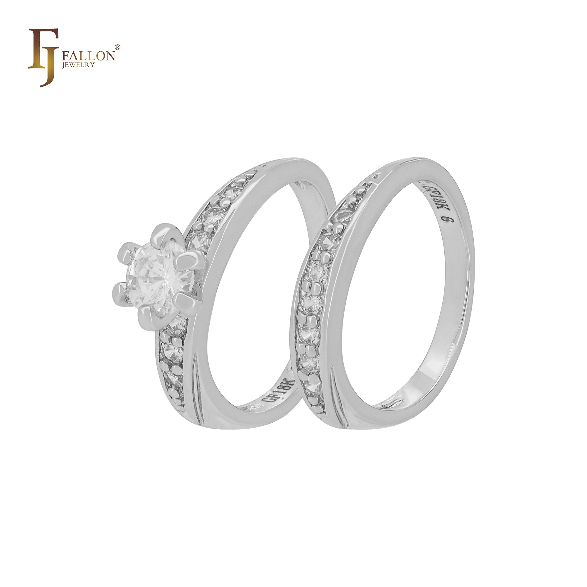 Cluster White CZs 14K Gold Wedding Set Rings