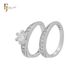Cluster White CZs 14K Gold Wedding Set Rings