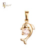 Solitaire white CZ the dolphin 18K Gold Animal Pendant