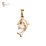 Solitaire white CZ the dolphin 18K Gold Animal Pendant