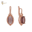 🔥 Oval Marquise Solitaire Red Tea CZ Rose Gold Russian Lock Earrings