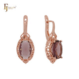 🔥 Oval Marquise Solitaire Red Tea CZ Rose Gold Russian Lock Earrings