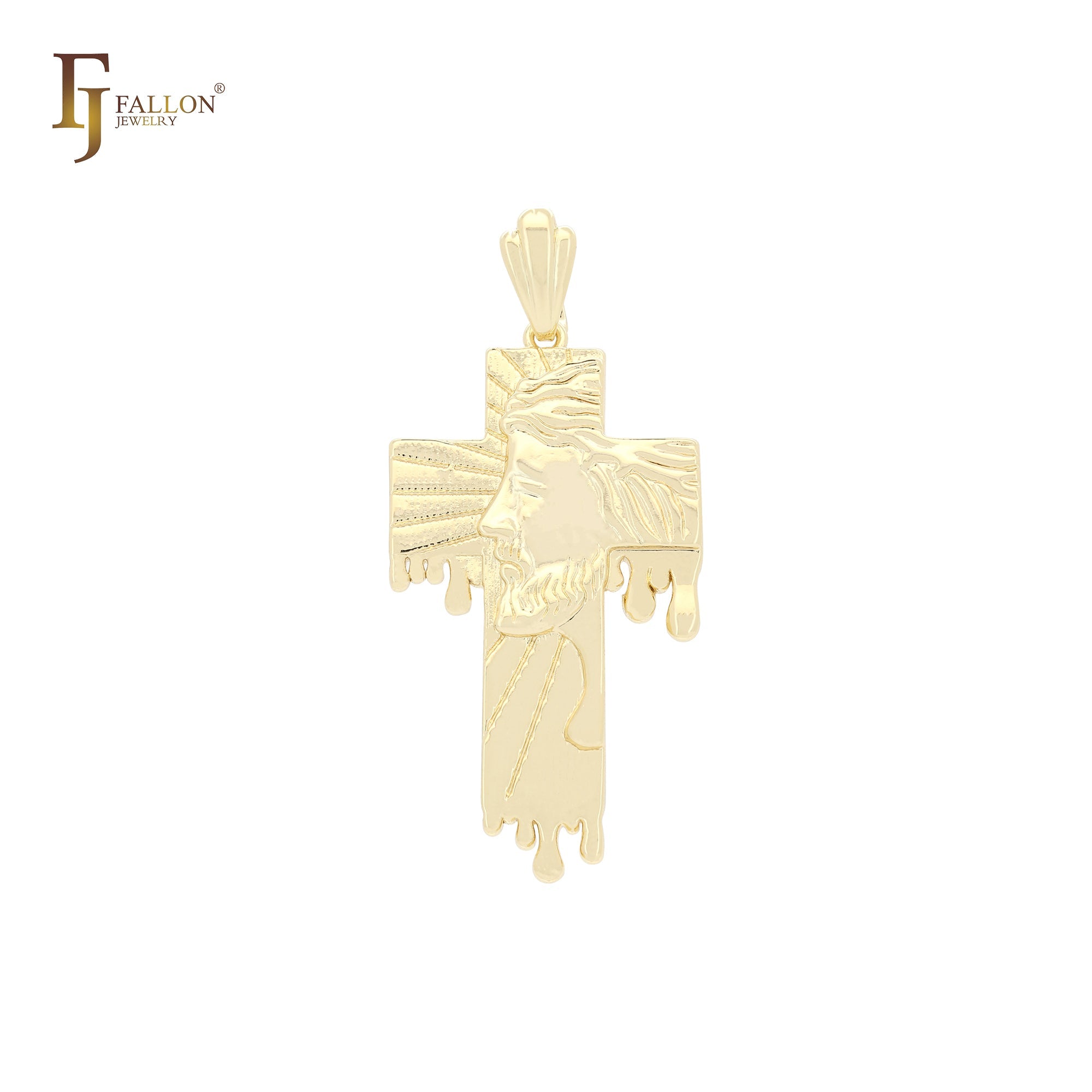 Portrait of Jesus Face 14K Gold Christian Cross pendant by FJ Jewelry in 3 Sizes