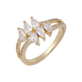 Cluster Six em forma de lágrima branco cz pavimentado ouro 14K, anéis da moda em ouro rosa