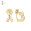 Alpha C shaped Cross of white CZs 14K Gold, White Gold Earrings