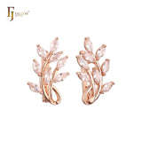 Pendientes de oro rosa con circonitas cúbicas y flores en racimo ascendente