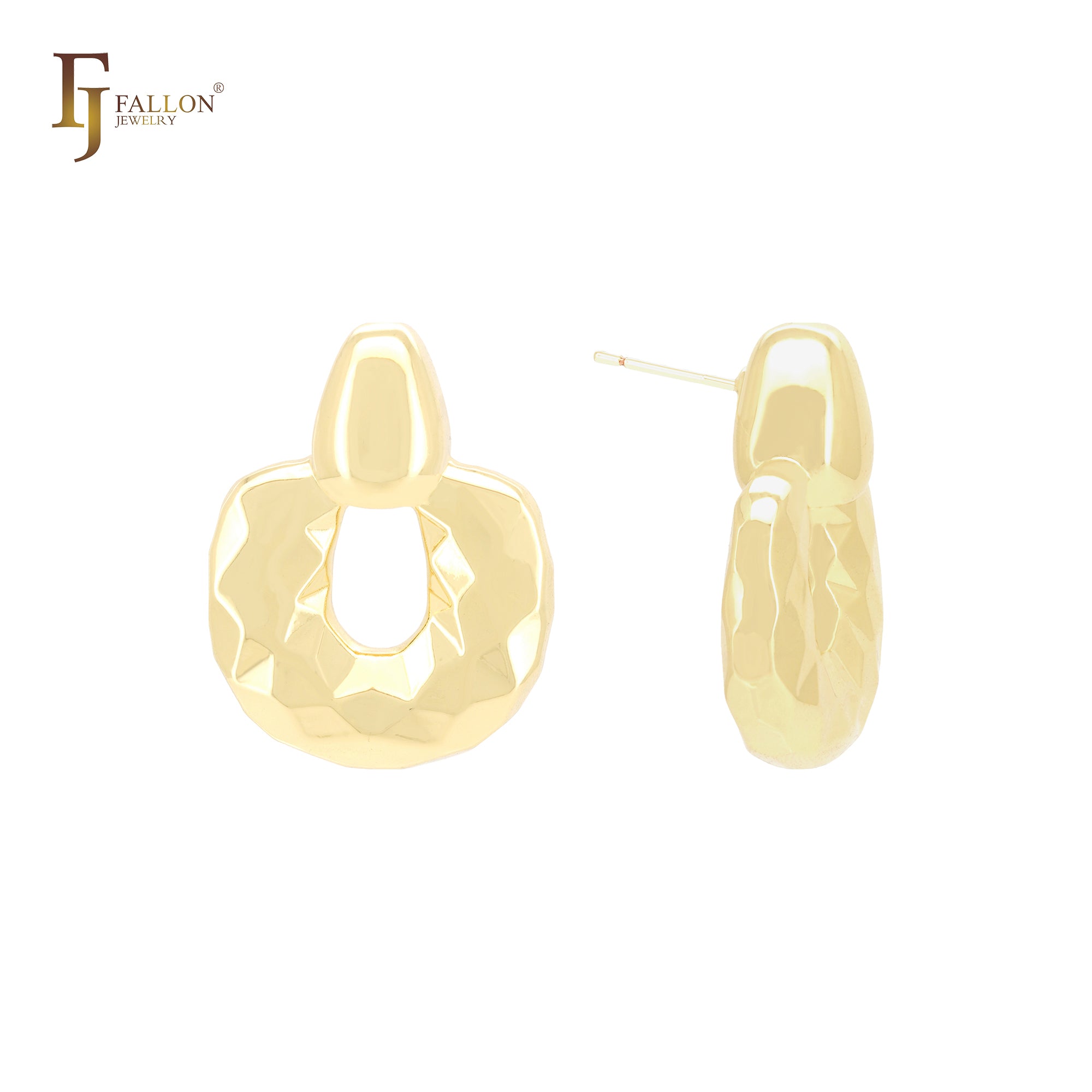 Brincos de pino em formato de pêndulo texturizado com cadeado e losango em ouro 14K, ouro rosa e ouro branco