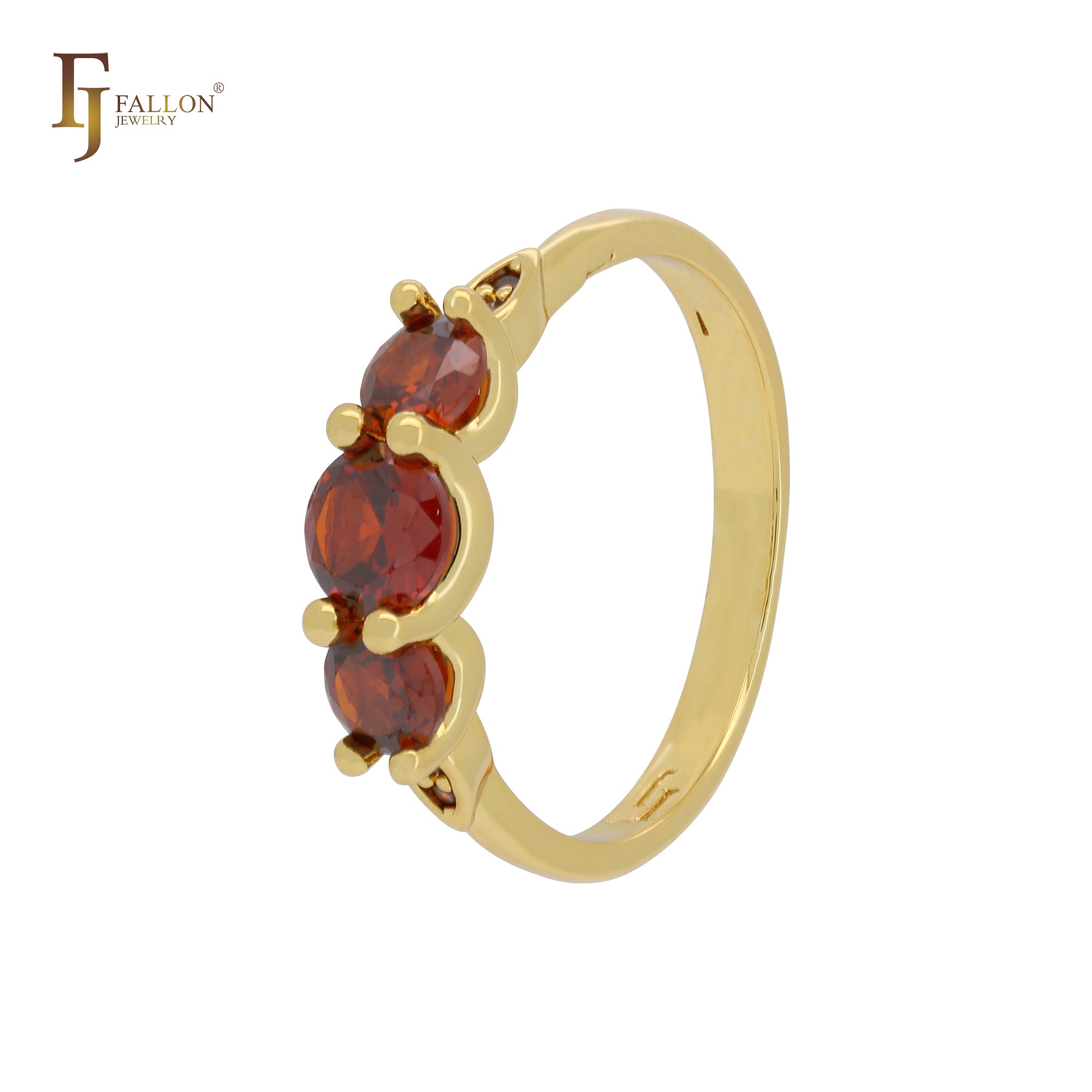 Compact Triple rounded  Scarlet Red CZs Rose Gold Engagement Rings