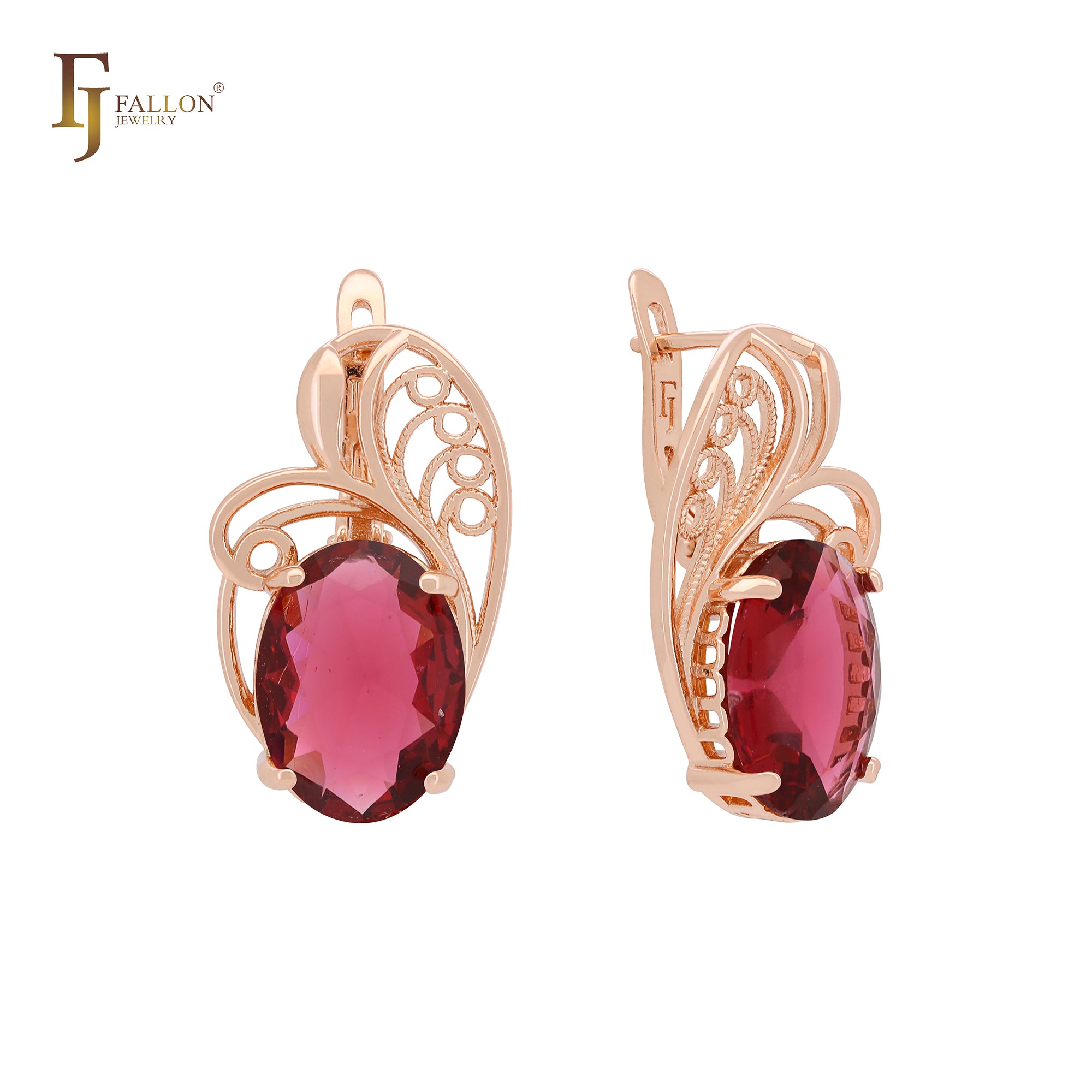 Solitaire Oval wide Colorful CZ Rose Gold Clip-On Earrings