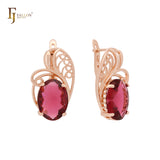 Solitaire Oval wide Colorful CZ Rose Gold Clip-On Earrings