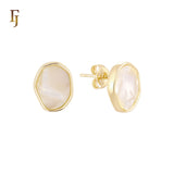 Irregular Oval shaped of Black or White Onyx 14K Gold, Rose Gold Stud Earrings
