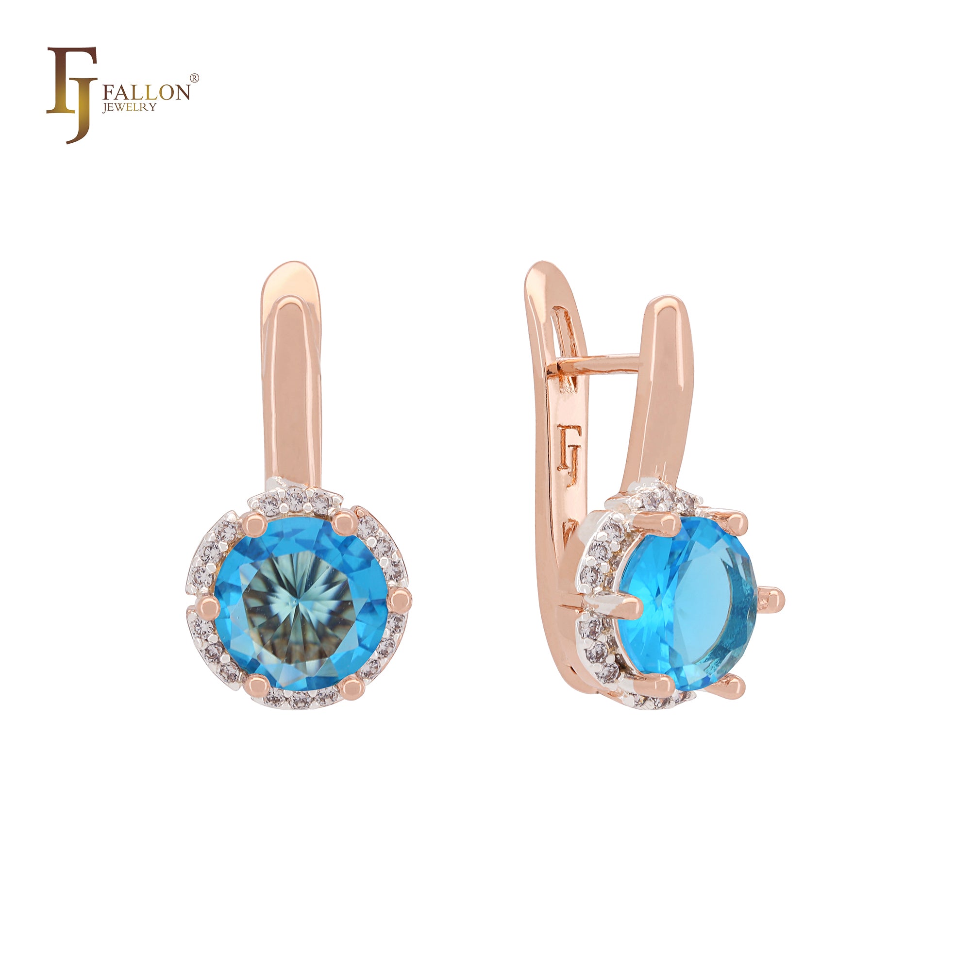 Solitaire Halo Big Rounded Colorful CZ Rose Gold two tone Clip-On Earrings