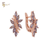 Cluster purple marquise CZs Rose Gold Russian Lock Earrings