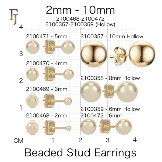 Gold Stud Earrings – Polished Half Sphere Ball Design | Minimalist Non-Tarnish Daily Jewelry by FJ
