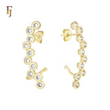 Constellation of Rounded Star White CZs Cluster 14K Gold, Rose Gold Cuff Clip Stud Earrings