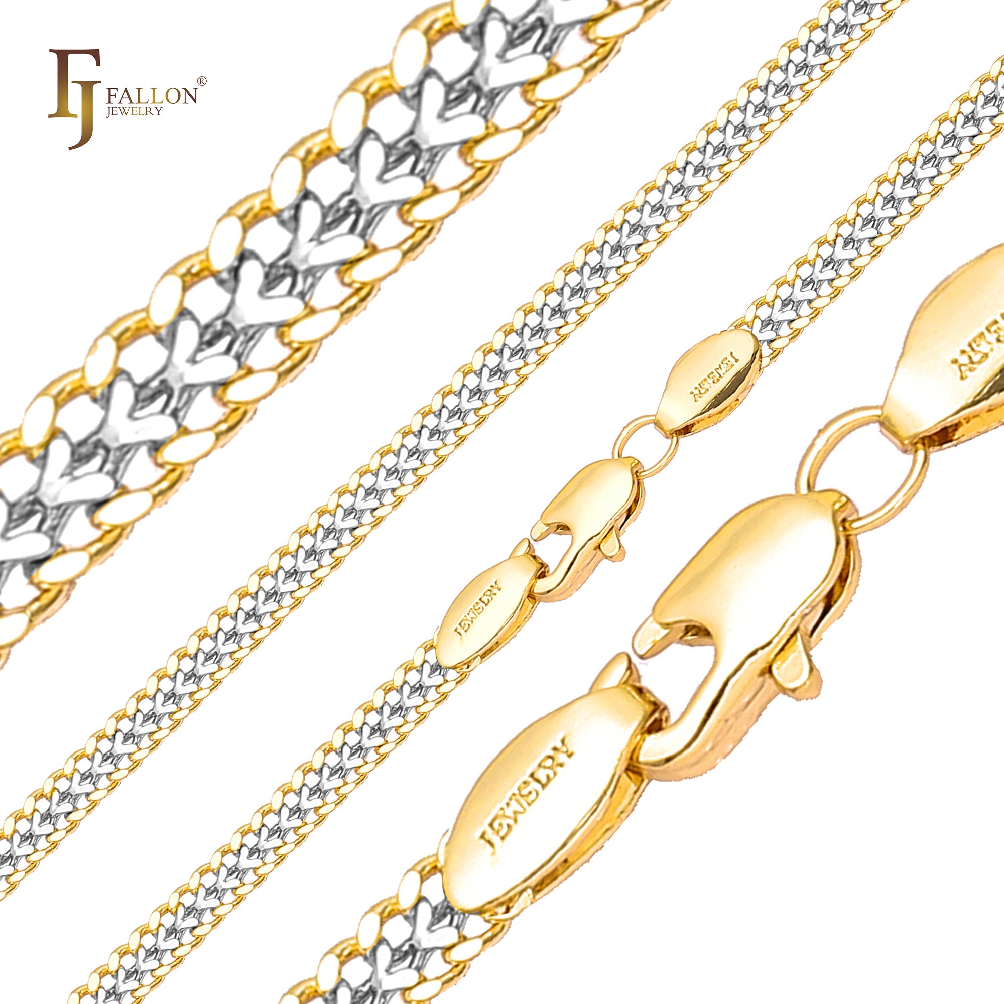 .Two-way Cuban double link chains plated in White Gold Surface flattened SF