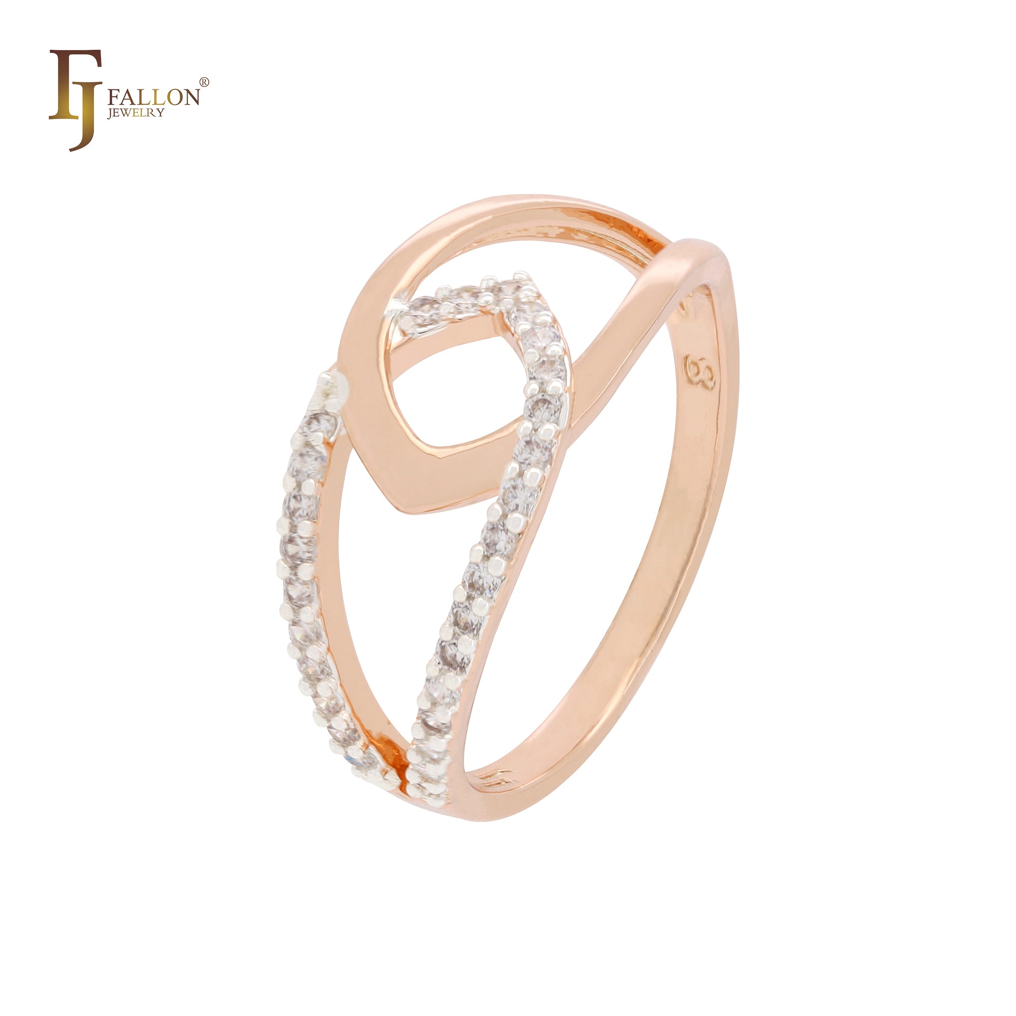 Hebillas entrelazadas de circonitas blancas Anillos de moda de oro rosa
