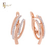 Thousand rows of white CZs parallel Rose Gold two tone Russian Lock Earrings