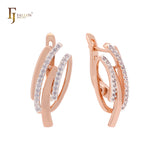 Thousand rows of white CZs parallel Rose Gold two tone Russian Lock Earrings