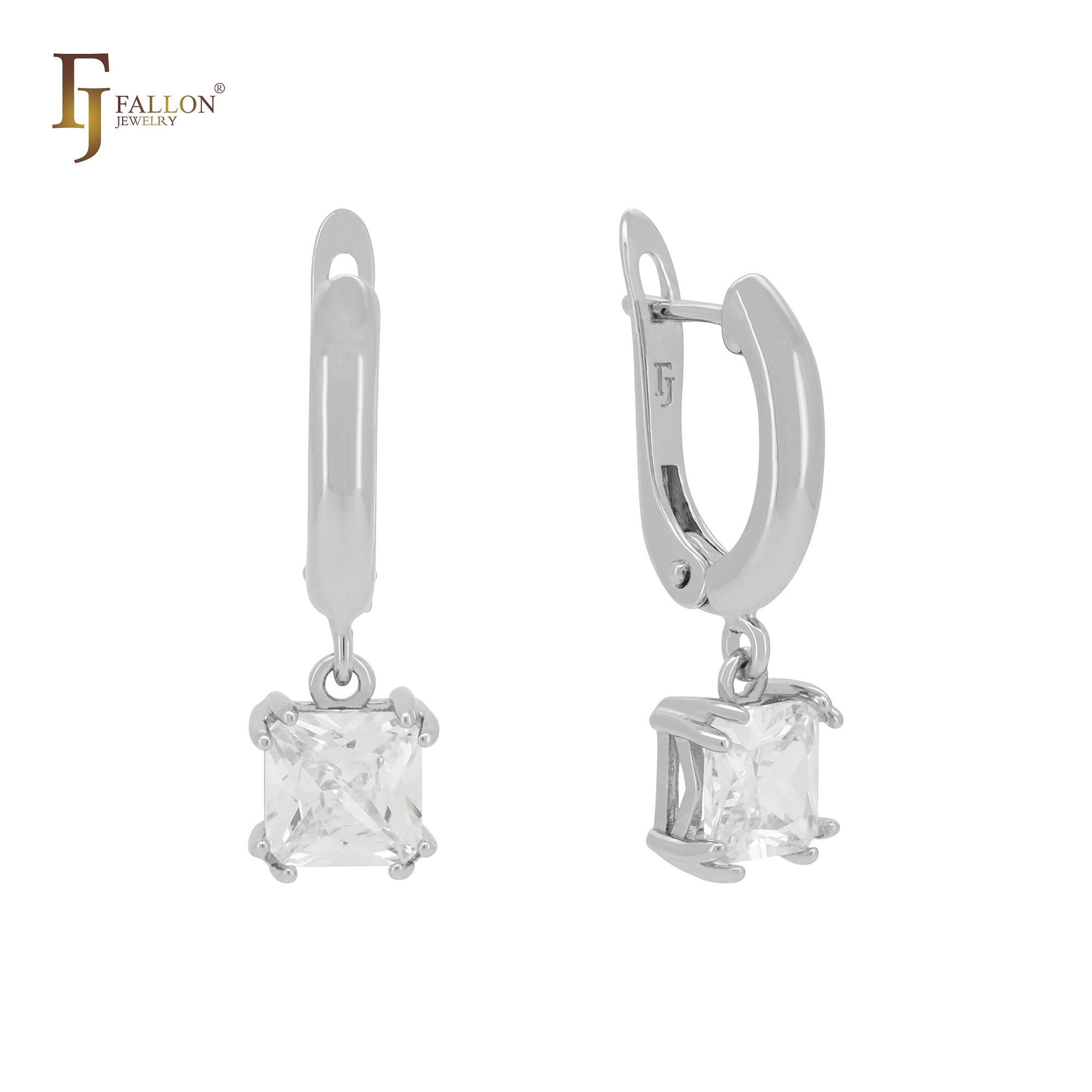 Solitaire asser cut cz drop 14K Gold, Rose Gold, White Gold Russian Lock Earrings