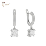 Solitaire asser cut cz drop 14K Gold, Rose Gold, White Gold Russian Lock Earrings