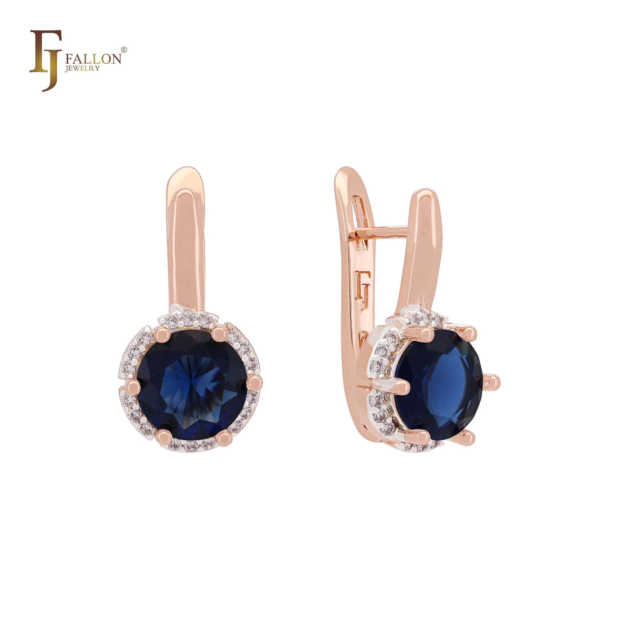 Solitaire Halo Big Rounded Colorful CZ Rose Gold two tone Clip-On Earrings