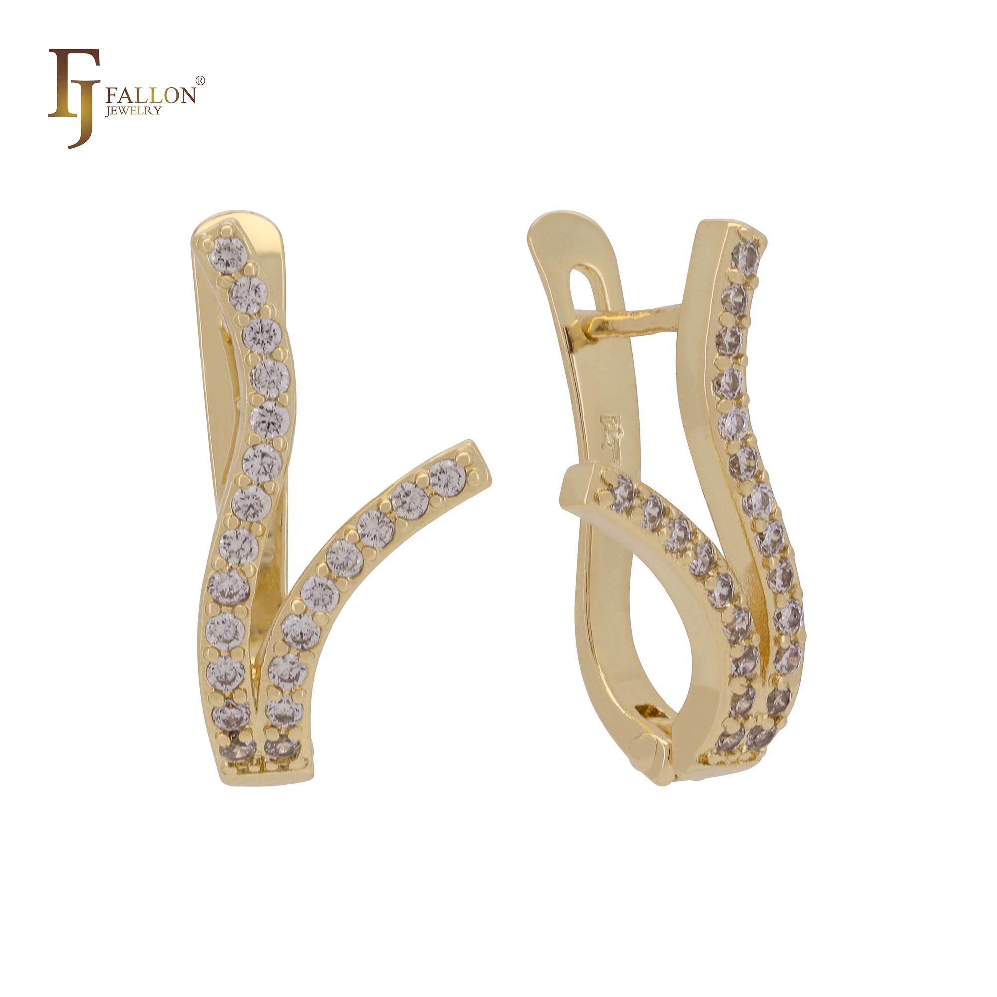 Flower branches of deep blue CZs Rose Gold Russian Lock Earrings