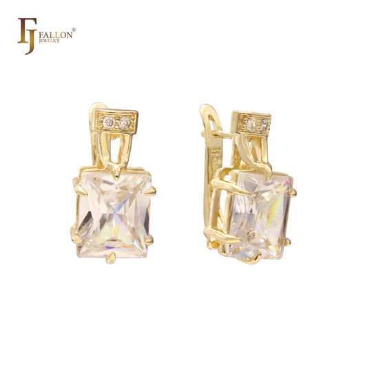 Princess Cut big Colorful CZ earrings