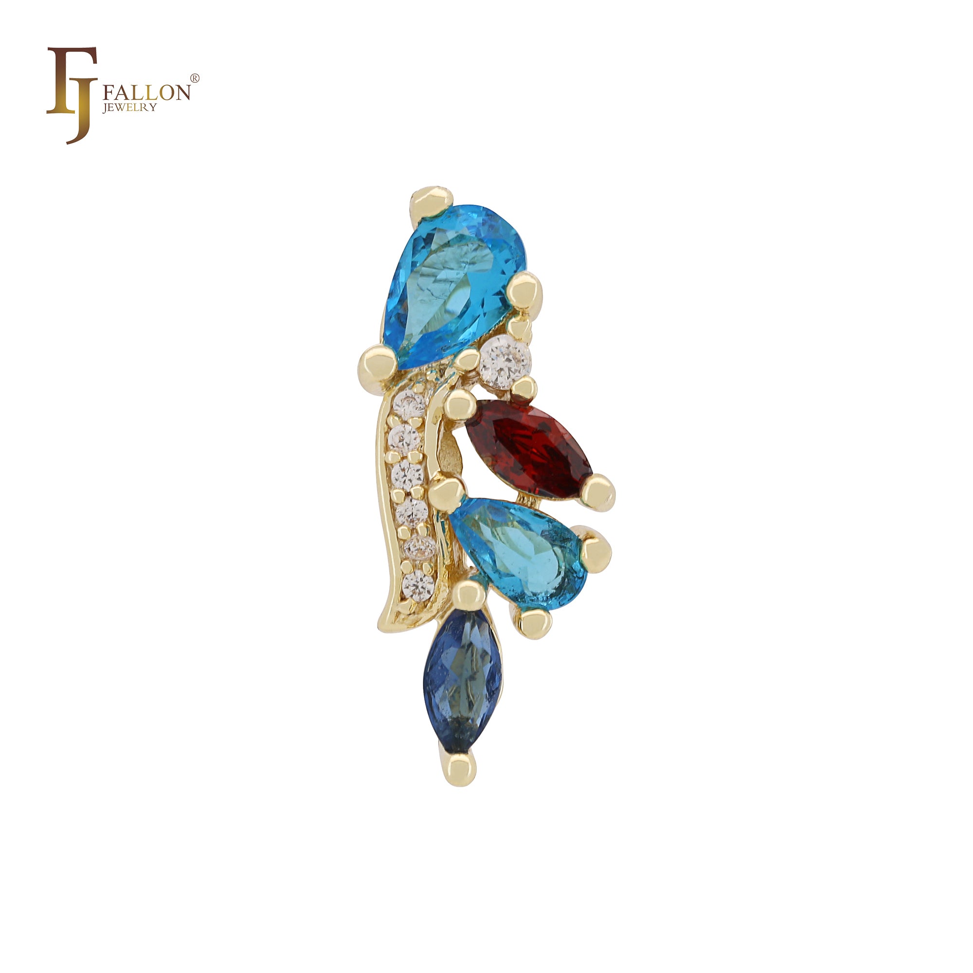 Colorful Mixed CZs Cluster 14K Gold, Rose Gold Pendant