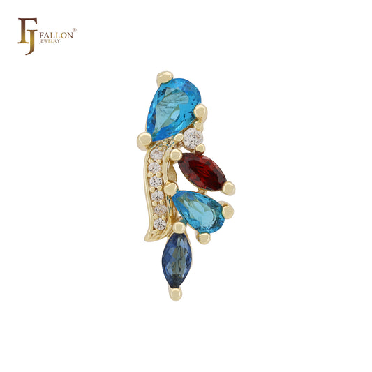 Colorful Mixed CZs Cluster 14K Gold, Rose Gold Pendant